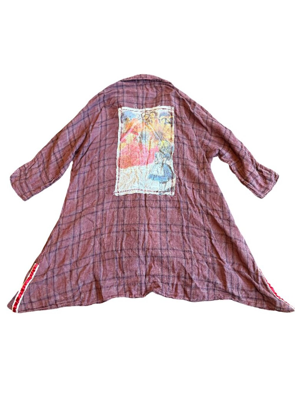 The Nu Vintage Burgundy Button-Down Plaid Shirt Alice In Wonderland Medium NWT